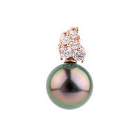 Aubergine Green Tahitian Pearl & Diamond Asteria Pendant or Necklace on 14K Rose Gold