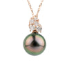 Aubergine Green Tahitian Pearl & Diamond Asteria Pendant or Necklace on 14K Rose Gold