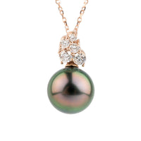 Aubergine Green Tahitian Pearl & Diamond Asteria Pendant or Necklace on 14K Rose Gold