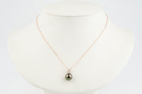 Aubergine Green Tahitian Pearl & Diamond Asteria Pendant or Necklace on 14K Rose Gold