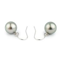 Silvery Pink-Green Tahitian Pearl Dangle Earrings on 14K White Gold