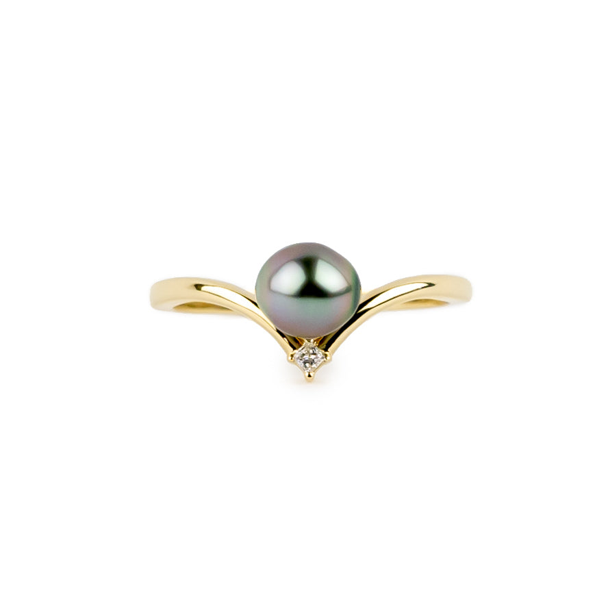 Tahitian Keshi Pearl & Diamond Sunrise Ring