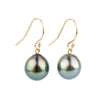 Multi-Colorful Drop Tahitian Pearl Dangle Earrings on 14K Yellow Gold