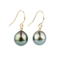 Multi-Colorful Drop Tahitian Pearl Dangle Earrings on 14K Yellow Gold