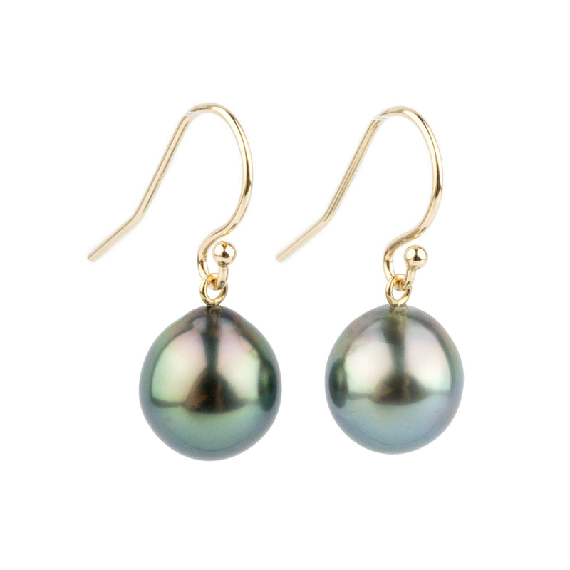 Multi-Colorful Drop Tahitian Pearl Dangle Earrings on 14K Yellow Gold