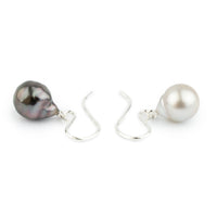 Black & White Baroque Drop Tahitian Pearl Dangles on Sterling Silver