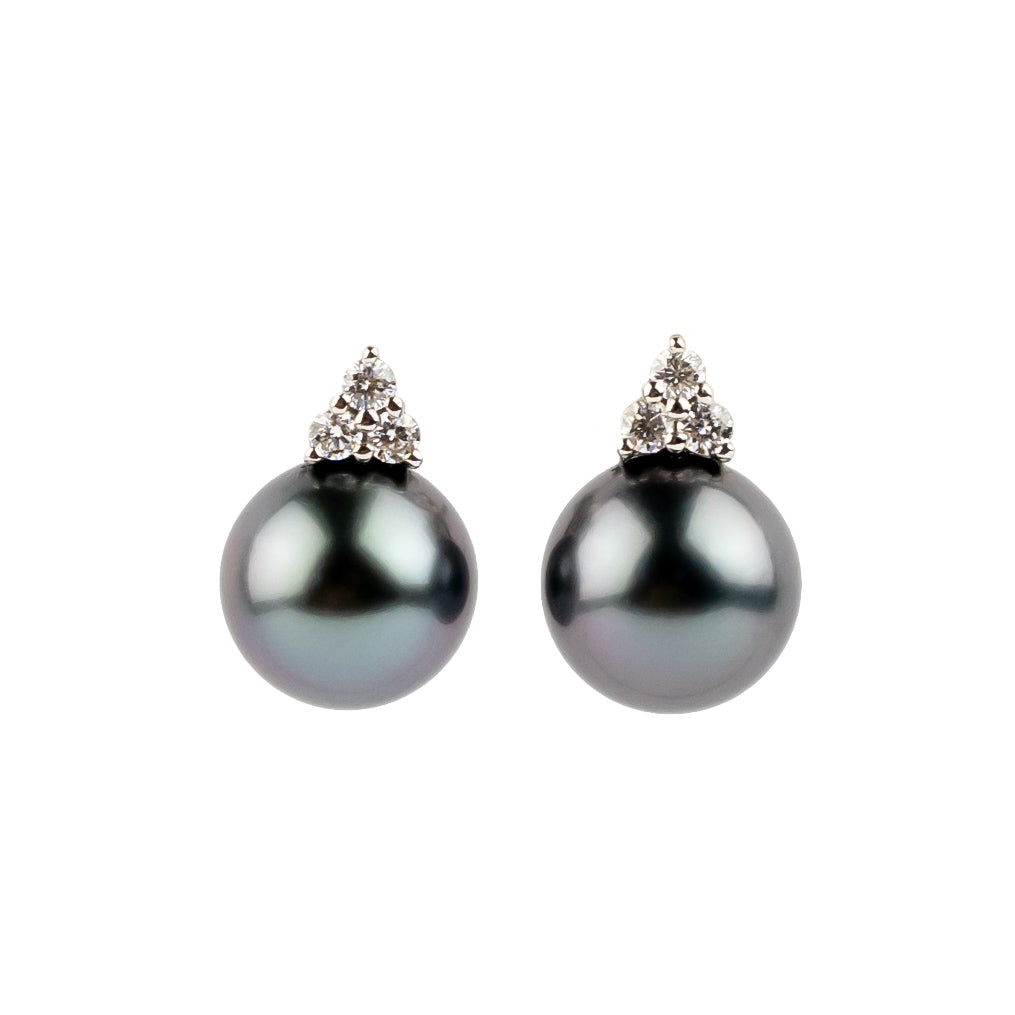Tropical Midnight Tahitian Pearl & Diamond Toru Earrings on 14K White Gold