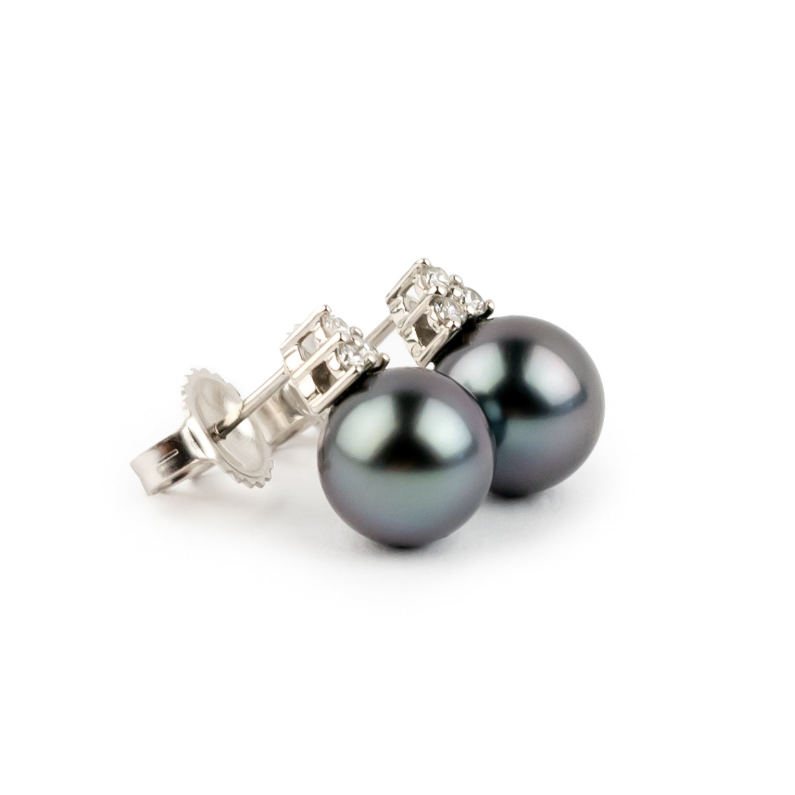 Tropical Midnight Tahitian Pearl & Diamond Toru Earrings on 14K White Gold