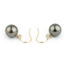 Deep Green Tahitian Pearl Dangle Earrings on 14K Gold