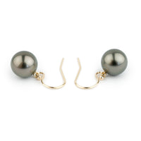 Deep Green Tahitian Pearl Dangle Earrings on 14K Gold