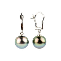 Flashy Pink 9.5mm Tahitian Pearl Lever Back Earrings on 14K White Gold