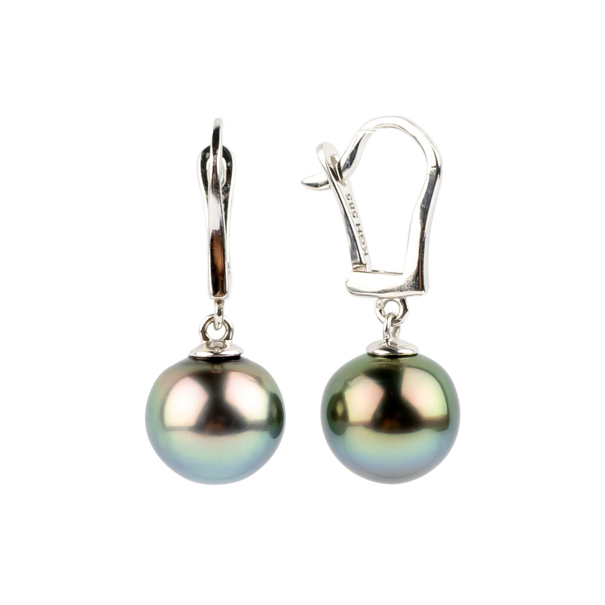 Flashy Pink 9.5mm Tahitian Pearl Lever Back Earrings on 14K White Gold