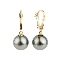 Dark Pink Green 10.5mm Tahitian Pearl Lever Back Earrings