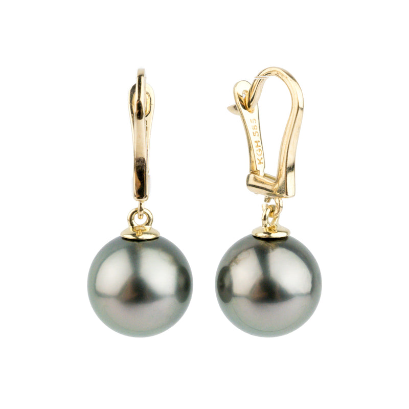 Dark Pink Green 10.5mm Tahitian Pearl Lever Back Earrings