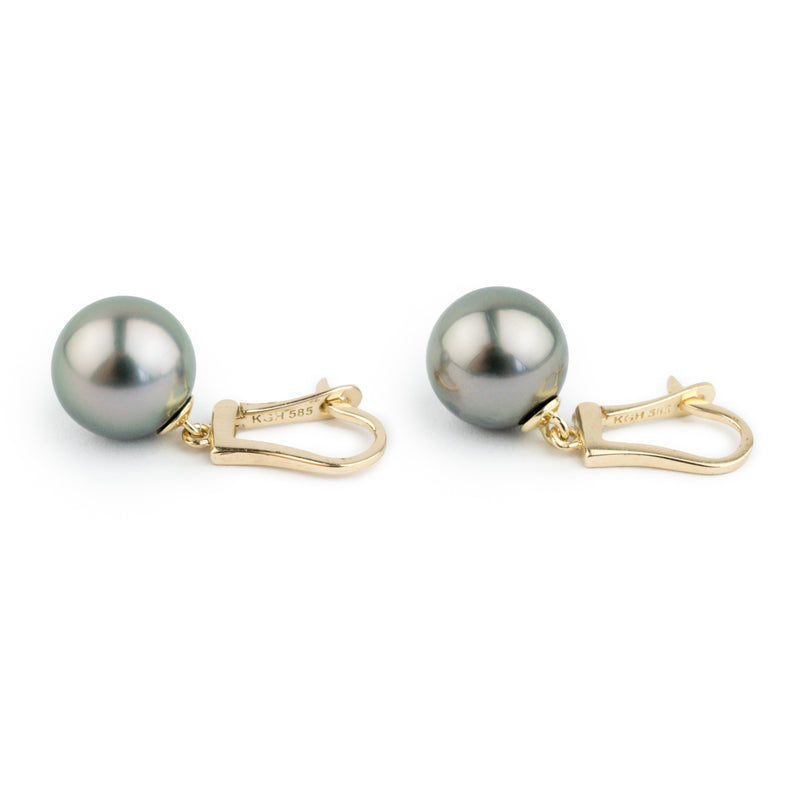 Dark Pink Green 10.5mm Tahitian Pearl Lever Back Earrings