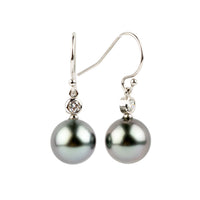 Tahitian Pearl & Diamond Aurora French Hook Earrings on 14K White Gold
