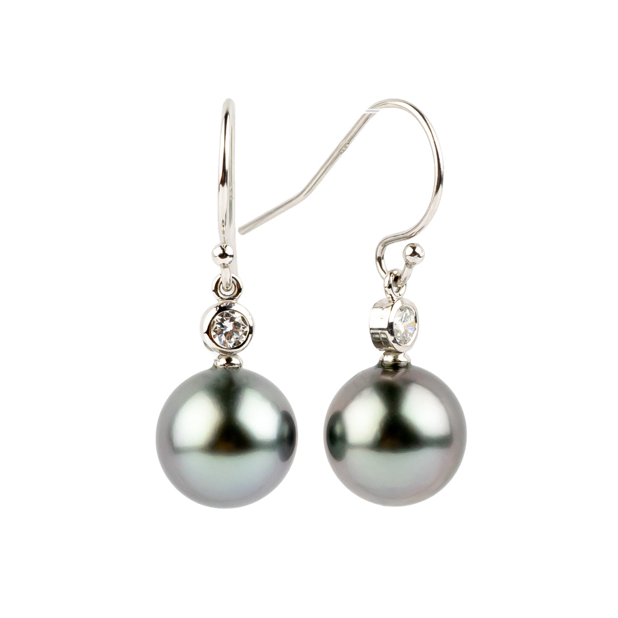 Tahitian Pearl & Diamond Aurora French Hook Earrings on 14K White Gold
