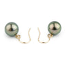 Peacock Green Tahitian Pearl Dangle Earrings on 14K Gold
