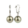 Golden Pink-Green 10.2mm Tahitian Pearl Lever Back Earrings on 14K White Gold