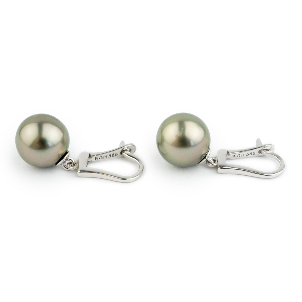 Golden Pink-Green 10.2mm Tahitian Pearl Lever Back Earrings on 14K White Gold