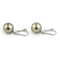 Golden Pink-Green 10.2mm Tahitian Pearl Lever Back Earrings on 14K White Gold