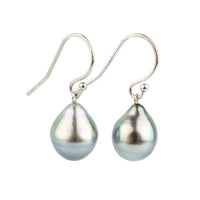 Rainbow Drop Tahitian Pearl Dangle Earrings on 14K White Gold