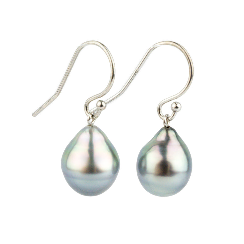 Rainbow Drop Tahitian Pearl Dangle Earrings on 14K White Gold