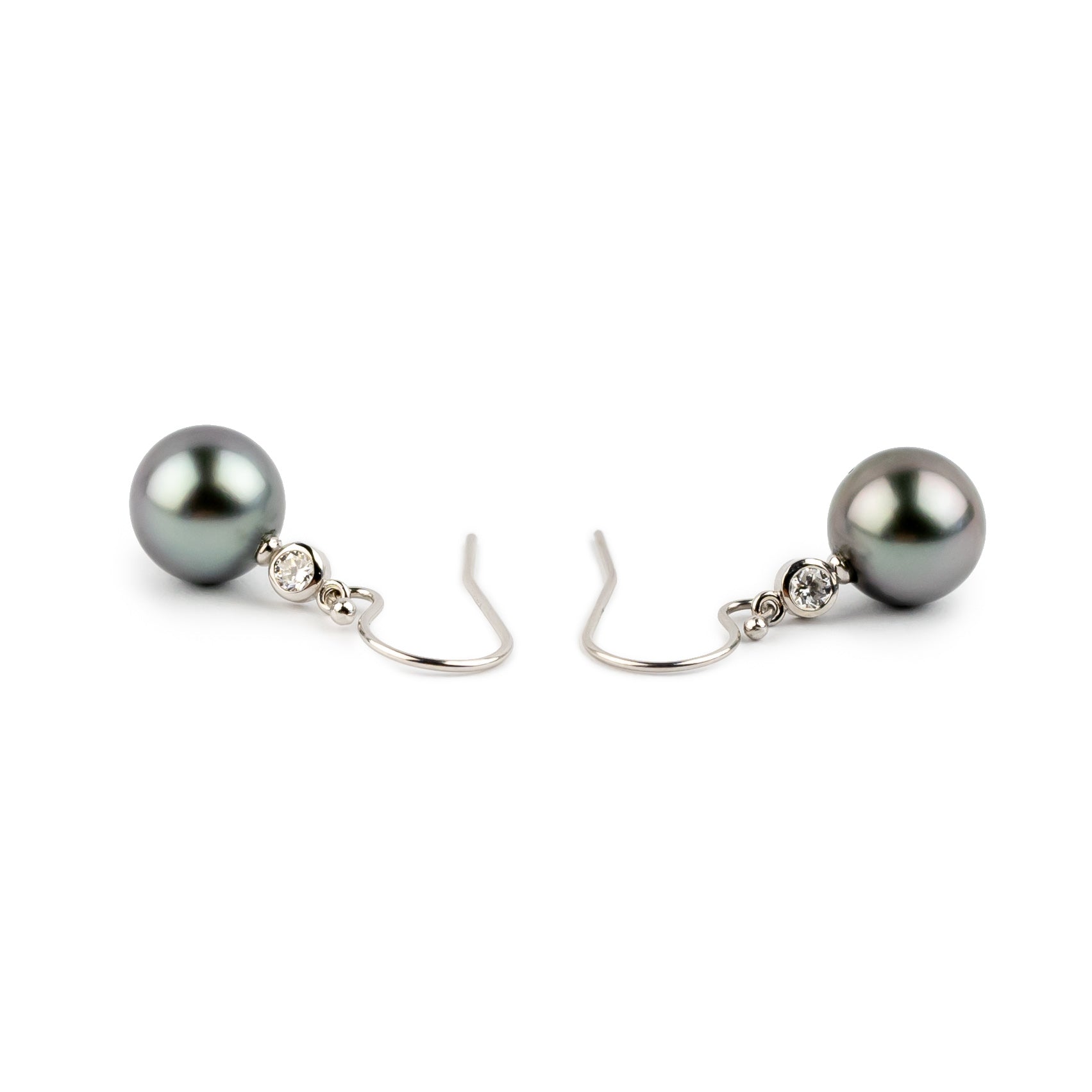 Tahitian Pearl & Diamond Aurora French Hook Earrings on 14K White Gold
