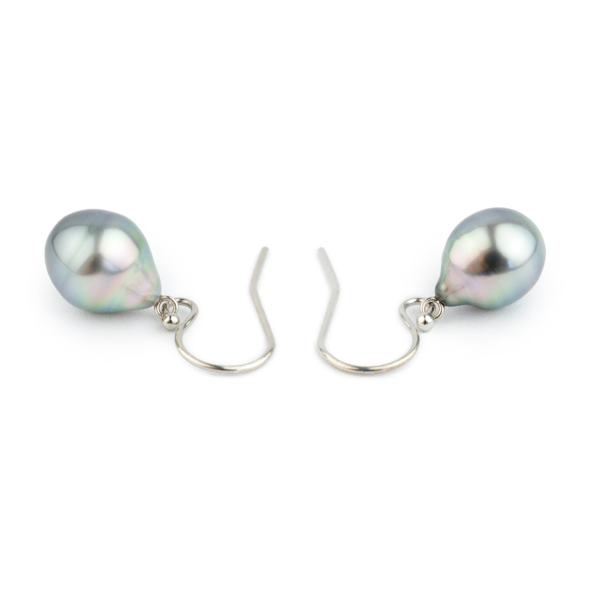 Rainbow Drop Tahitian Pearl Dangle Earrings on 14K White Gold