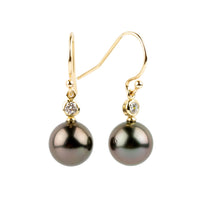Tahitian Pearl & Diamond Aurora French Hook Earrings on 14K Yellow Gold