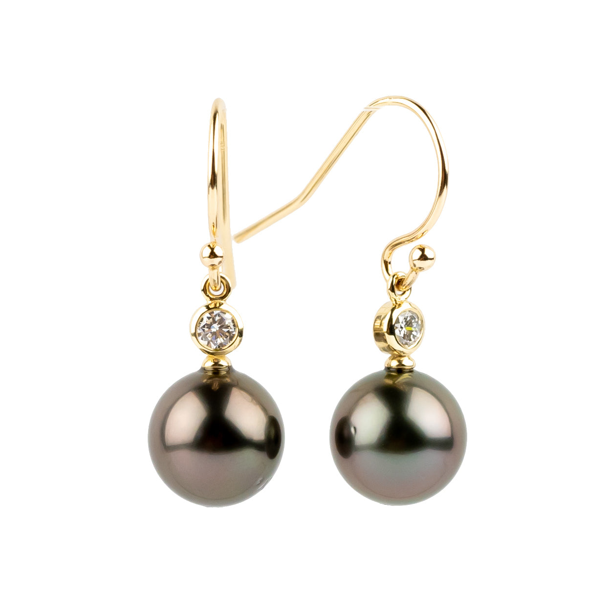 Tahitian Pearl & Diamond Aurora French Hook Earrings on 14K Yellow Gold