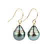Flashy Indigo Rainbow Drop Tahitian Pearl Dangle Earrings on 14K Gold