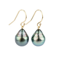 Flashy Indigo Rainbow Drop Tahitian Pearl Dangle Earrings on 14K Gold