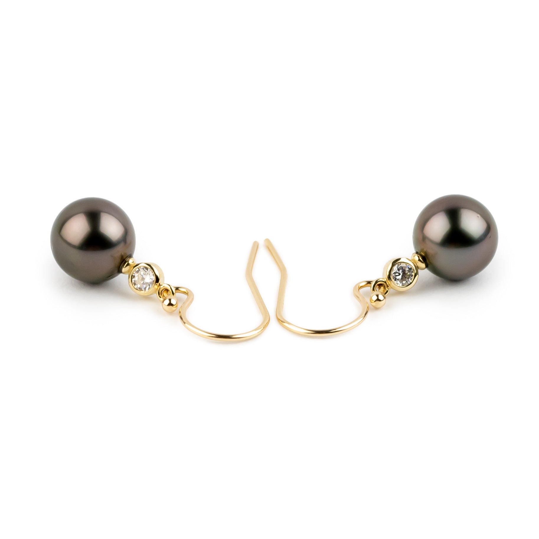 Tahitian Pearl & Diamond Aurora French Hook Earrings on 14K Yellow Gold