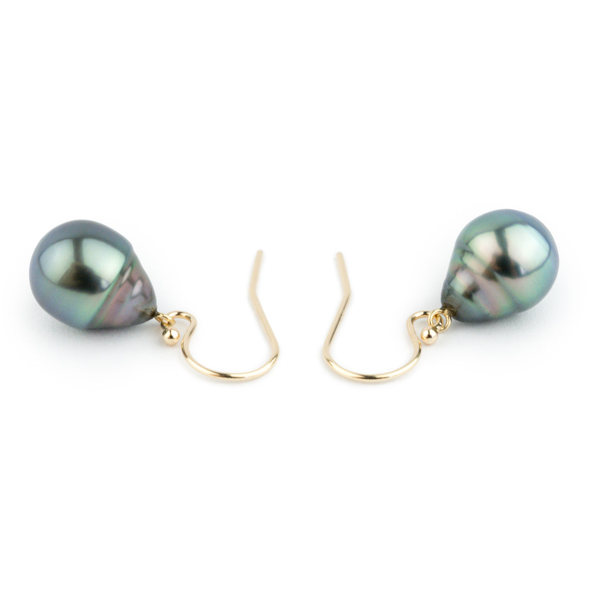 Flashy Indigo Rainbow Drop Tahitian Pearl Dangle Earrings on 14K Gold