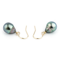 Flashy Indigo Rainbow Drop Tahitian Pearl Dangle Earrings on 14K Gold