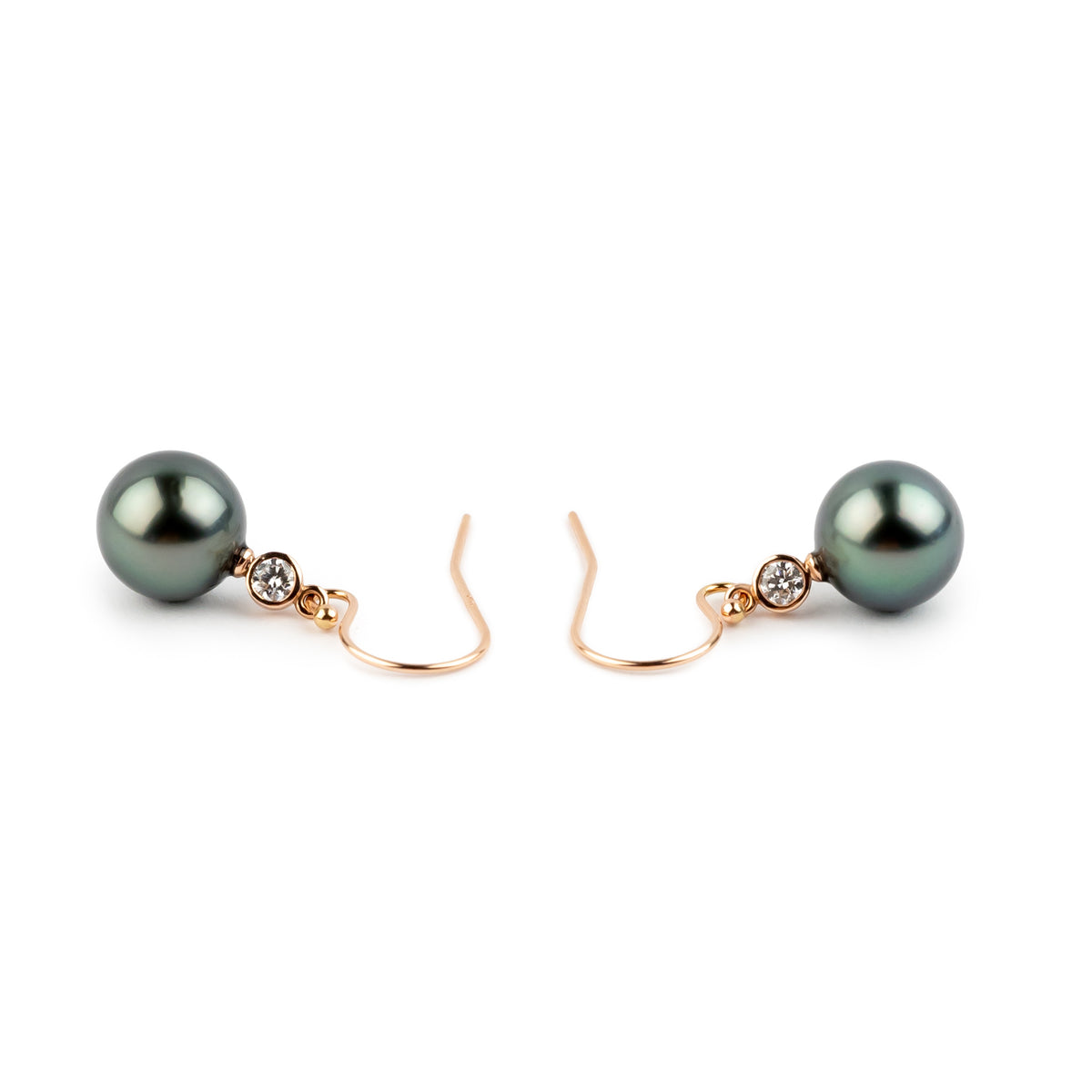 Tahitian Pearl & Diamond Aurora French Hook Earrings on 14K Rose Gold