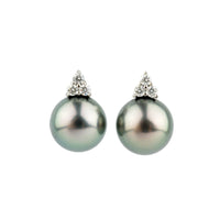 Pink Peacock Tahitian Pearl & Diamond Toru Earrings on 14K White Gold