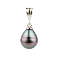 Flashy Multi-Colorful Circled 10.2mm Tahitian Pearl Pendant on Sterling Silver