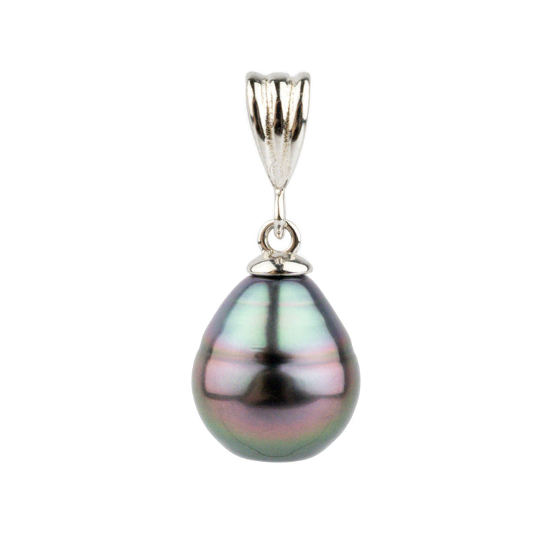 Flashy Multi-Colorful Circled 10.2mm Tahitian Pearl Pendant on Sterling Silver