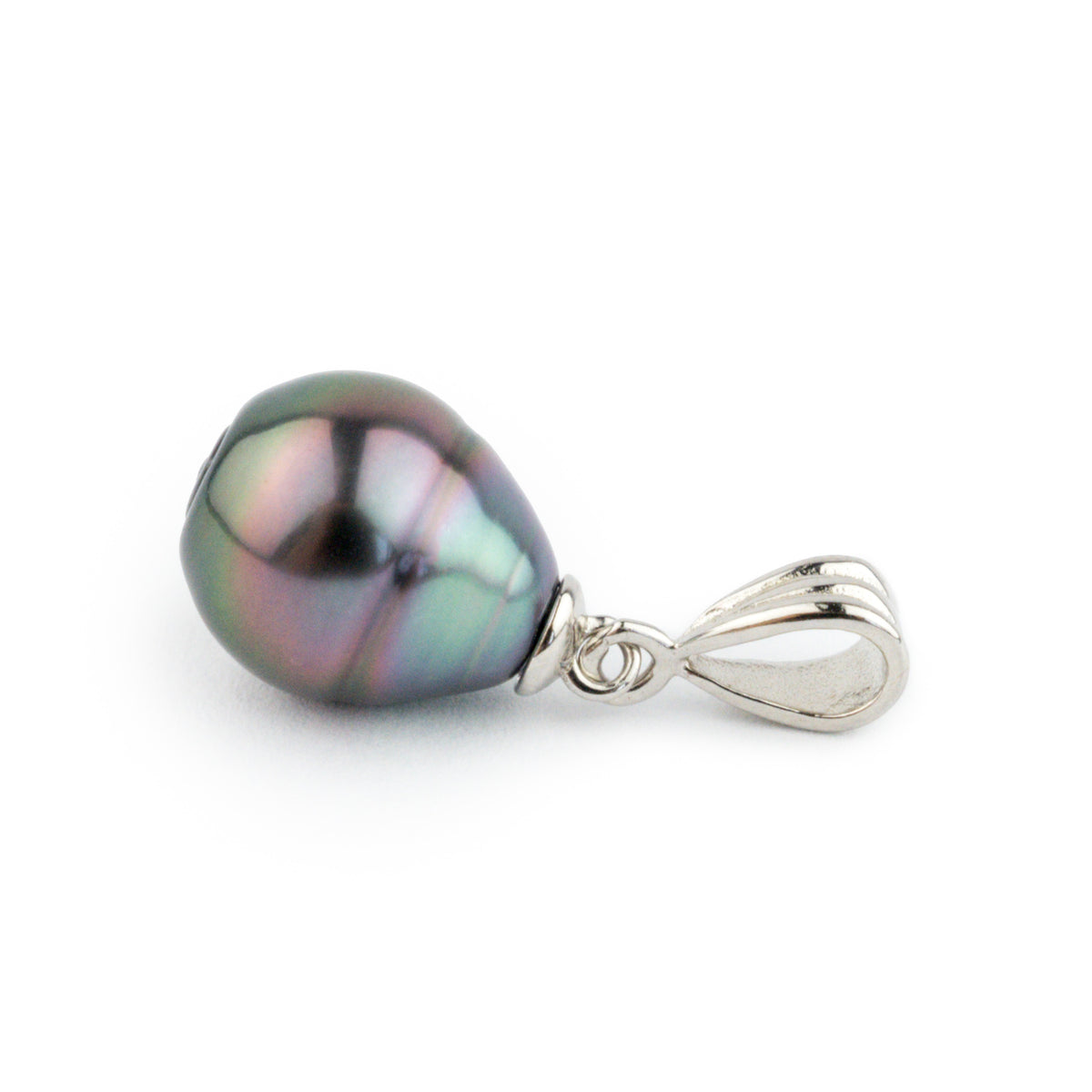 Flashy Multi-Colorful Circled 10.2mm Tahitian Pearl Pendant on Sterling Silver