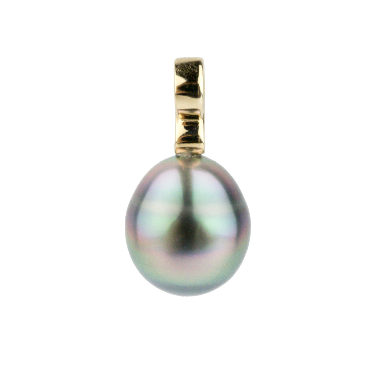 Pink Rainbow 10.5mm Drop Tahitian Pearl Infinity Pendant on 14K Yellow Gold