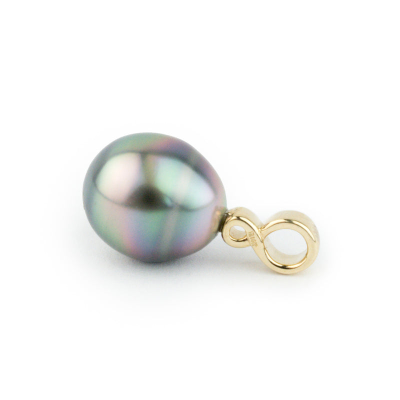Pink Rainbow 10.5mm Drop Tahitian Pearl Infinity Pendant on 14K Yellow Gold