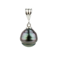 Multi-Colorful Circled 10.8mm Tahitian Pearl Pendant on Sterling Silver