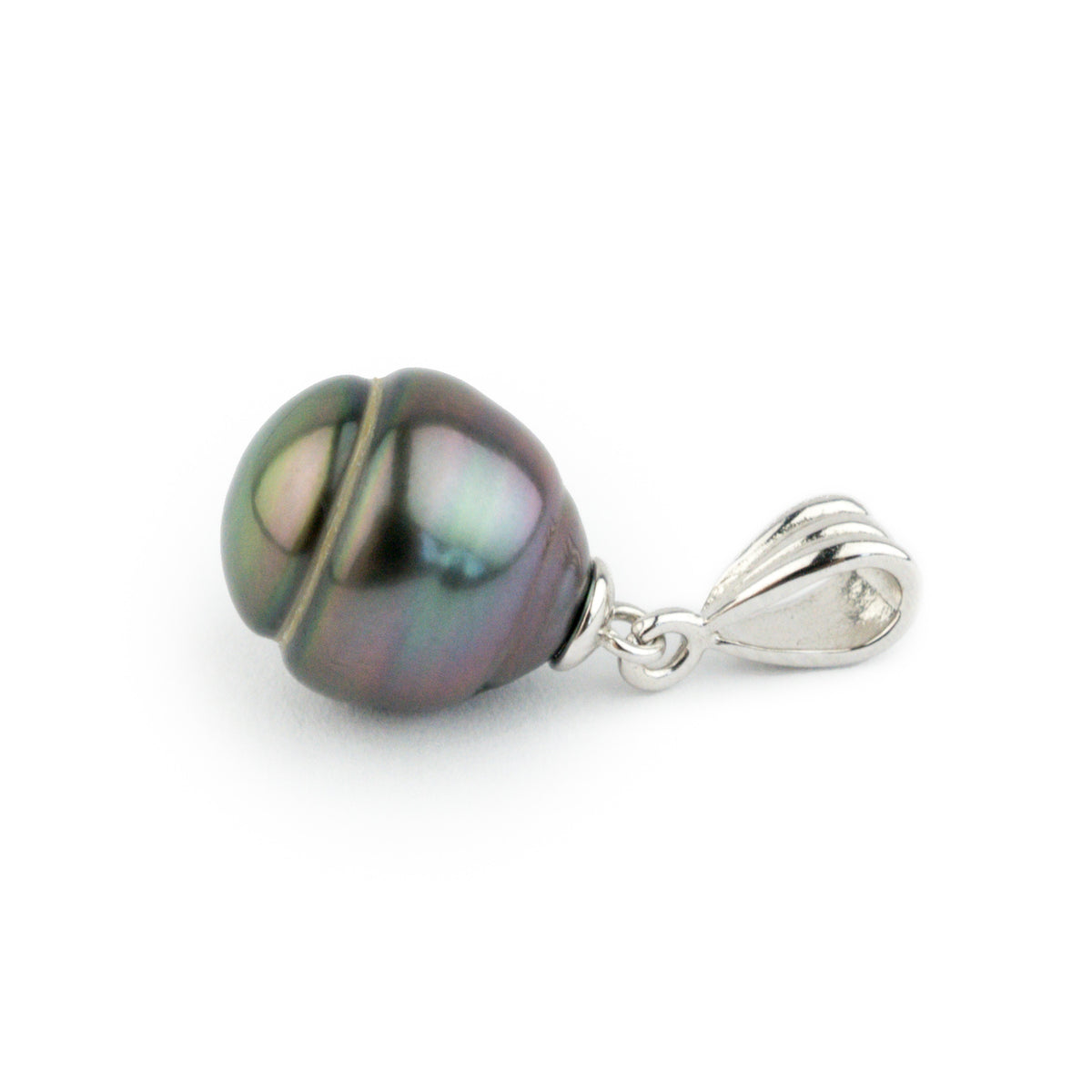 Multi-Colorful Circled 10.8mm Tahitian Pearl Pendant on Sterling Silver