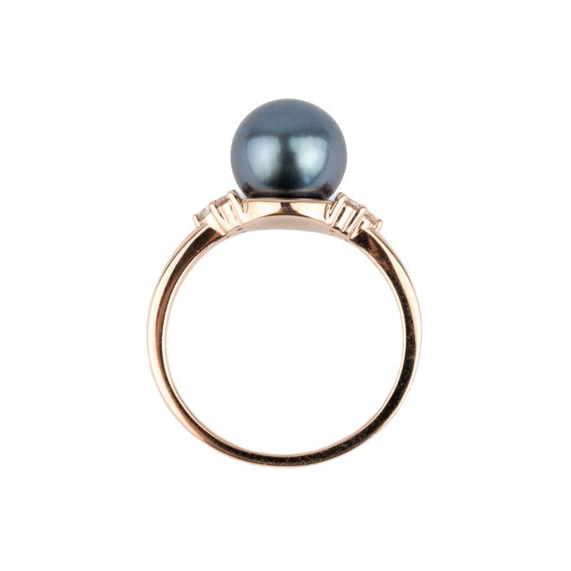 Tahitian Pearl & Diamond Toru Ring on 14K Rose Gold