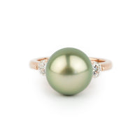 Tahitian Pearl & Diamond Bisou Ring on 14K Rose Gold