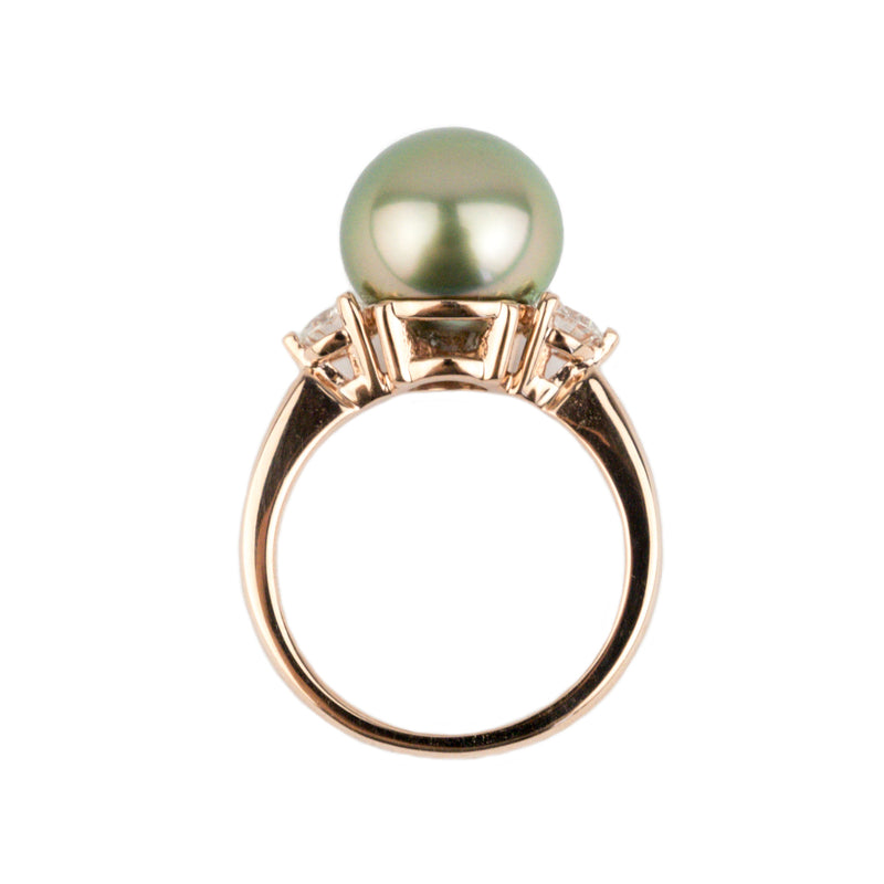 Tahitian Pearl & Diamond Bisou Ring on 14K Rose Gold