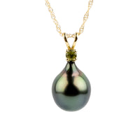 Tahitian Pearl & Peridot Forest Green Étoile Necklace on 10K Gold