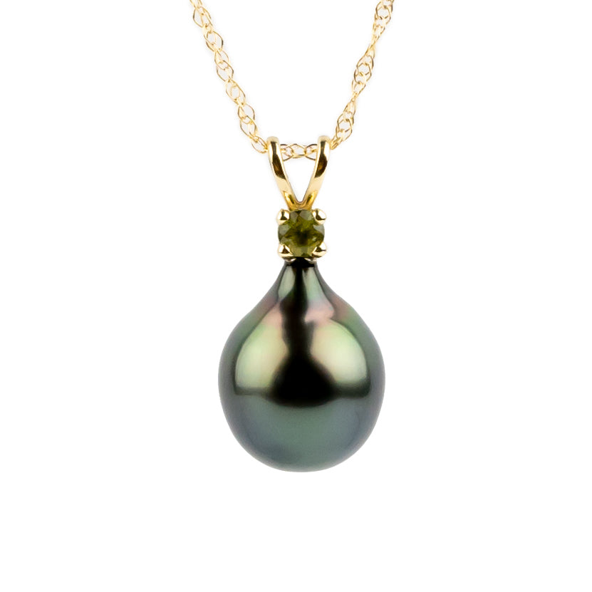 Tahitian Pearl & Peridot Forest Green Étoile Necklace on 10K Gold